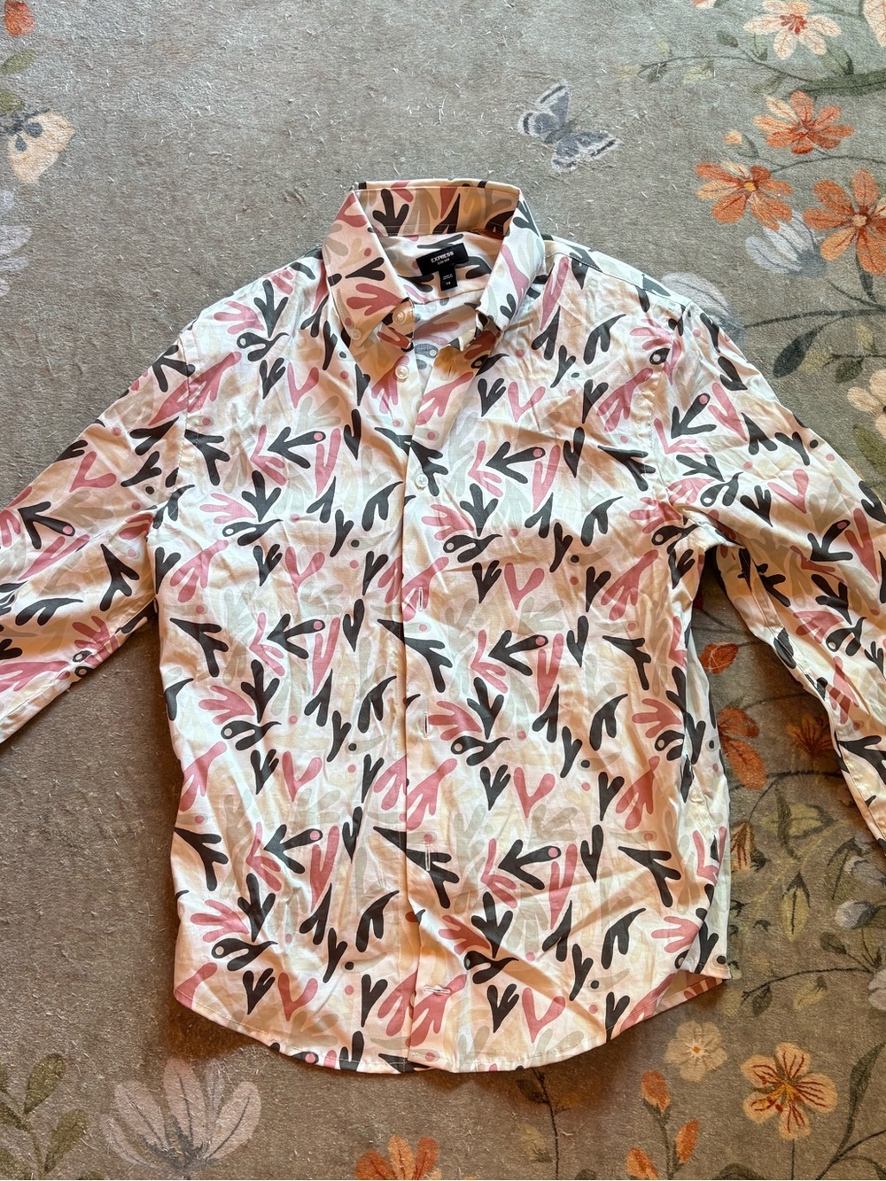 Express Men's Abstract Print Button-Down Shirt - Pink, Black & Cream